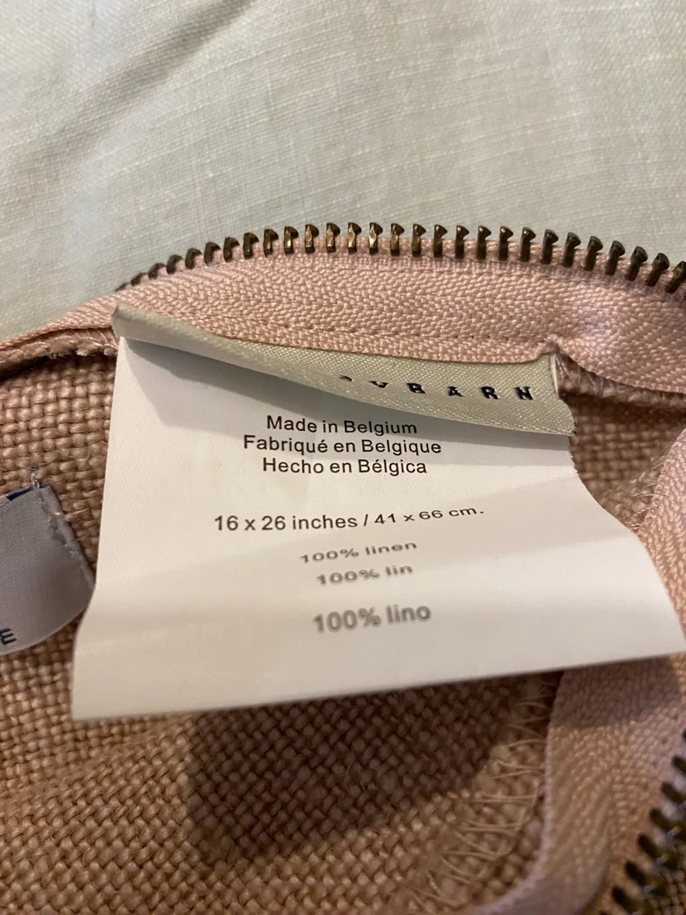 Pottery Barn Masters of Linen tan pink Belgian linen lumbar pillow cover
